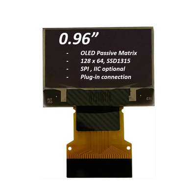 0.96 इंच OLED डिस्प्ले मॉड्यूल 128x64 पिक्सेल SPI I2C इंटरफेस प्लग-इन कनेक्शन