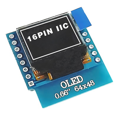 0.66 इंच IIC OLED डिस्प्ले 16 पिन के साथ 64x48 पिक्सल, सफेद/नीले फोंट अल्ट्रा-लो पावर OLED डिस्प्ले